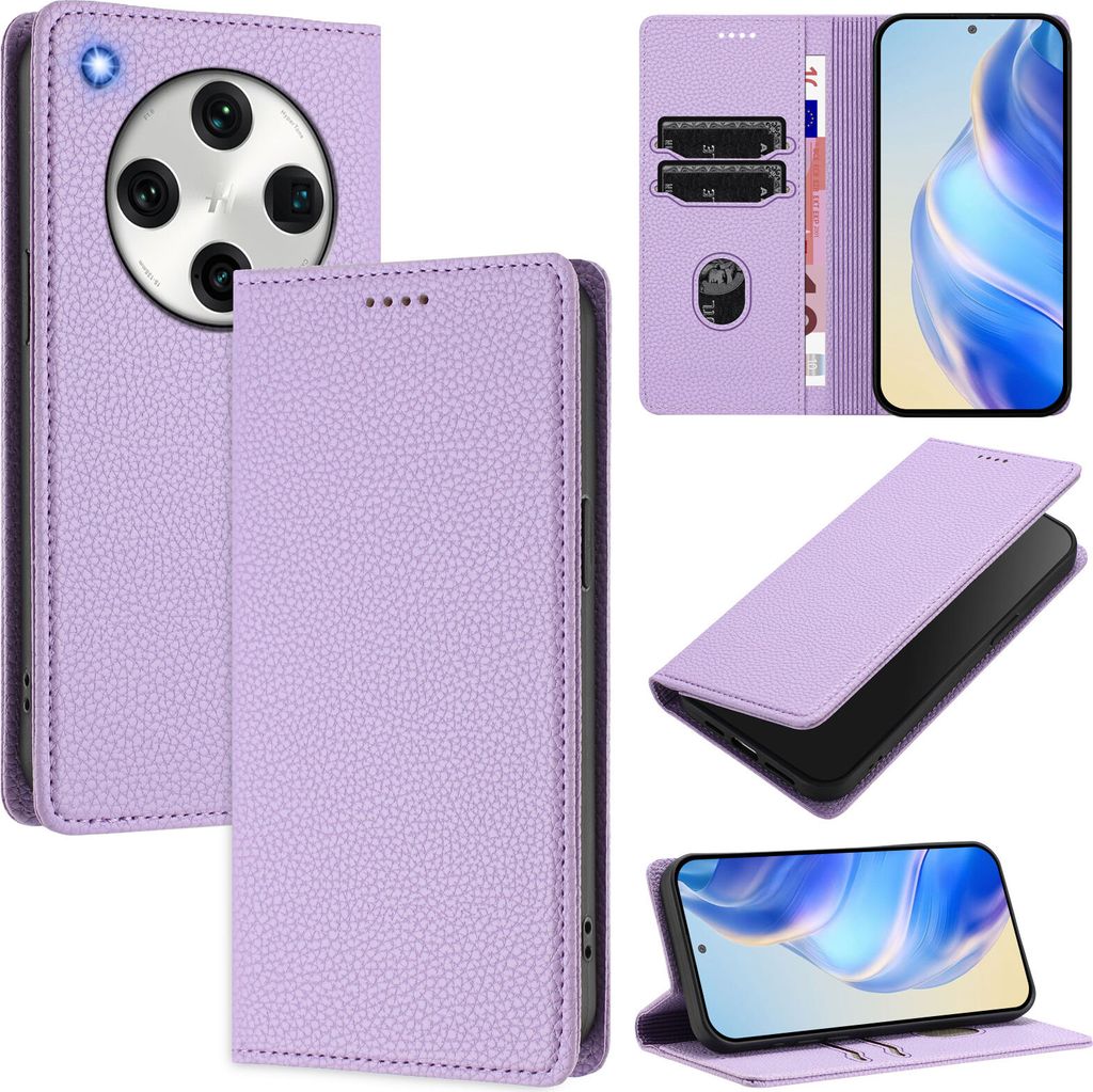 Litchi Leder Handyhülle für Oppo Find X8 Pro Wallet Kartenfächer Standfunktion Hülle Violett