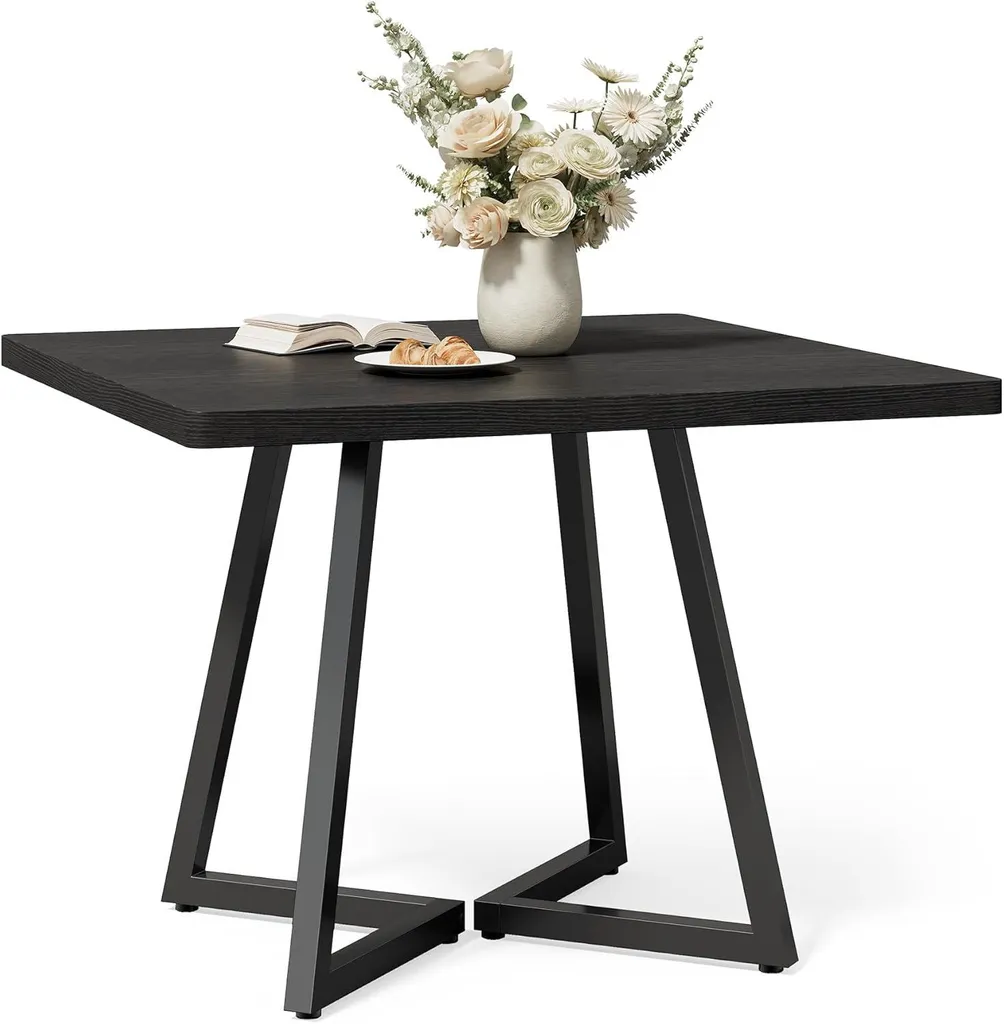 Tavolo da pranzo Tribesigns, tavolo da pranzo piccolo, tavolo da cucina tavolo da sala da pranzo 80x80x75 cm, per 4 persone, base in metallo stile industriale, nero