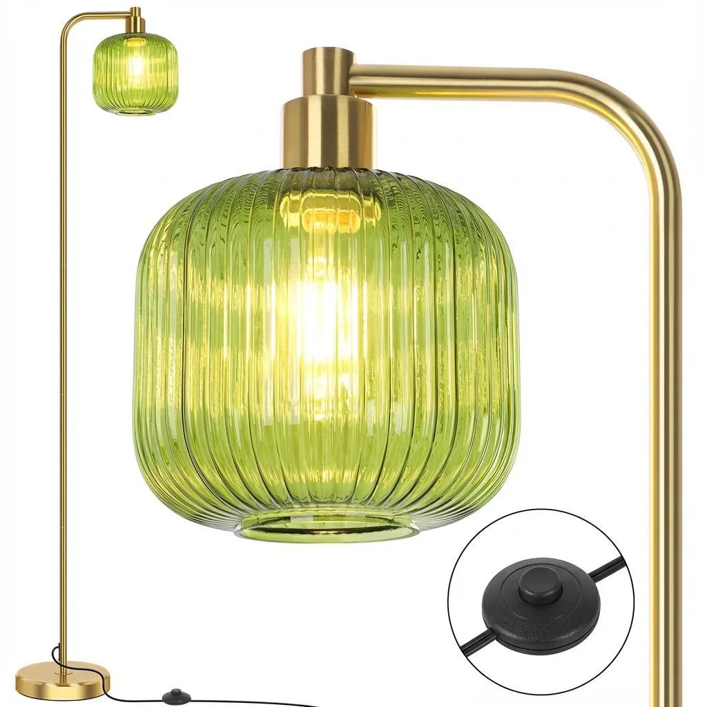 Lampadaire de style rustique avec globe en verre vert pour le salon