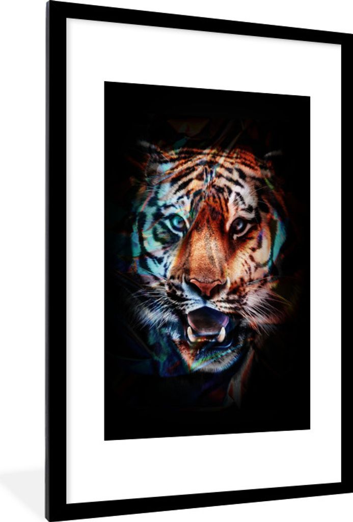 MuchoWow MuchoWow Gerahmtes Poster Tiger - Farben - Schwarz 60x90 cm - Poster mit zchwarzem Bilderrahmen - Dekoration - Wandposter Wohnzimmer -...