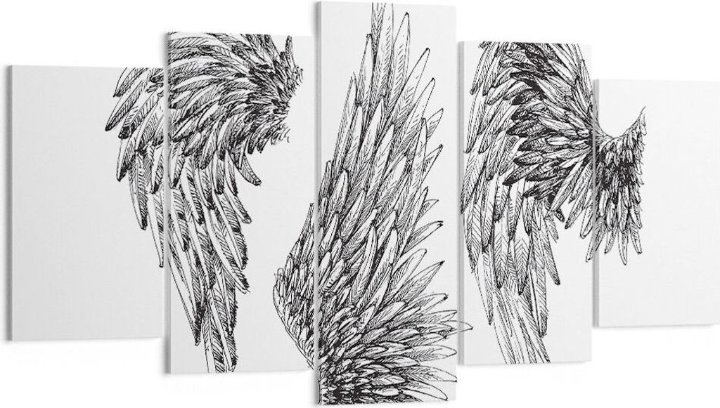 Bild auf Leinwand - Leinwandbild - Zeichnung Engel Flügel Federn - 160x85cm - Wand Bild - Wanddeko - Leinwanddruck - Bilder - Kunstdruck - Wanddek...