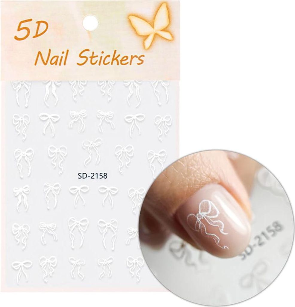 5D Nagelsticker selbstklebend Schleifen Weiß SD-2158