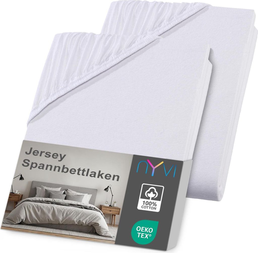 NYVI Jersey Spannbettlaken DreamScience 180x200 - 200x200 cm weiß 2er Set für Matratzen bis 22 cm Höhe - Weich & Anschmiegsam, Rundumgummizug, B...