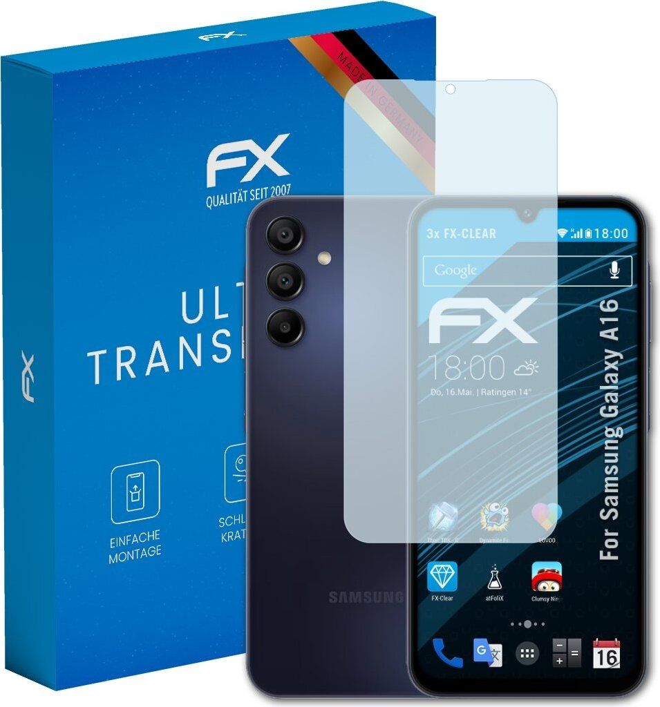 atFoliX FX-Clear 3x Schutzfolie kompatibel mit Samsung Galaxy A16 Displayschutzfolie