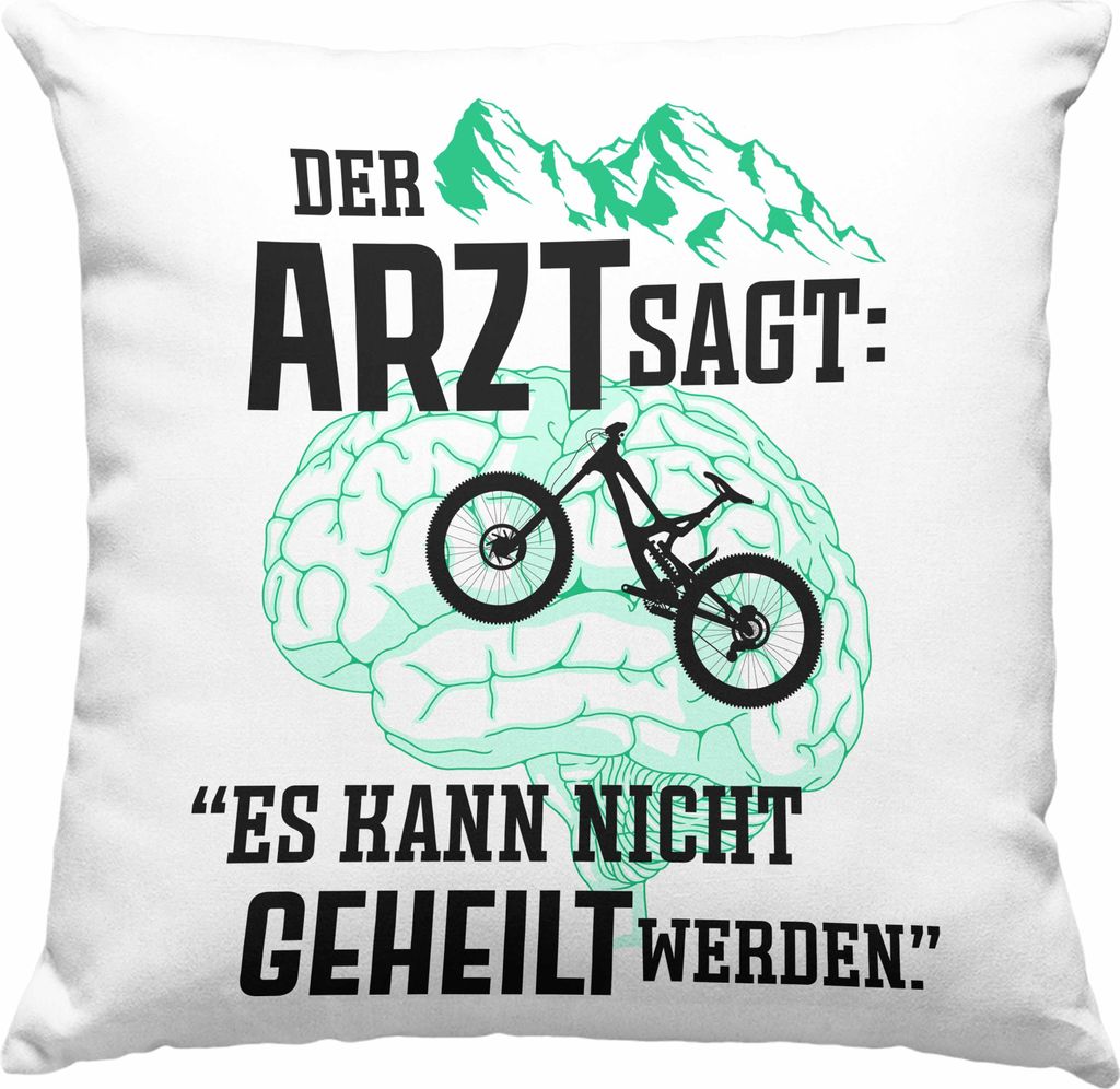 Trendation - Mountainbike Geschenke für Männer Deko-Kissen mit Füllung 40x40 Geschenk Mountainbike-Fahrer Geschenkideen (Blau)