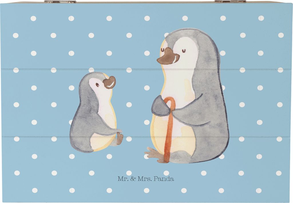 Mr. & Mrs. Panda Geschenkbox Pinguin Opa Enkel 22 x 15 cm - Blau Pastell - Geschenk, schatztruhe, Box, Muttertag, Kiste, Schatzkiste, fotobox, Opi,...