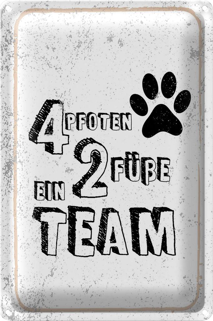 Blechschild Spruch Tiere 4 Pfoten ein 2 Füße Team 40x30cm