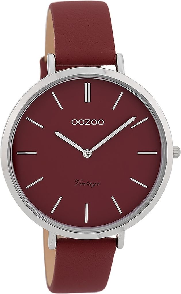Oozoo Armbanduhr rot Leder matt Vintage Series Damen Analog-Quarzuhr UOC9807A