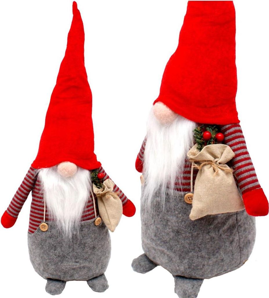 Weihnachtsmann Figur 50 cm Junge – Dekofigur mit Geschenksack und Ebereschenzweigen