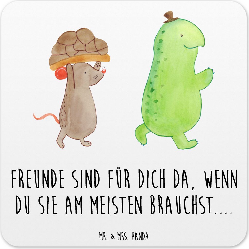 Mr. & Mrs. Panda Untersetzer für Gläser Schildkröte Maus 6er Set - Weiß - Geschenk, Glas-Untersetzer, coaster, glücklich, Tischuntersetzer, Fr...