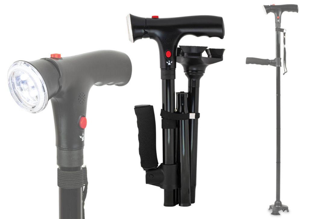 Faltbarer Gehstock mit LED-Licht und Alarm Produktbild 