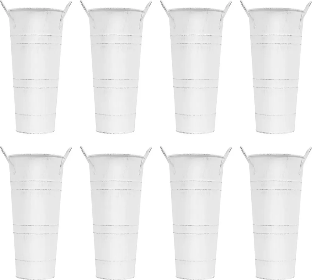 Vase Métal Blanc Incassable Cylindrique Lot de 8 pour Sol et Table