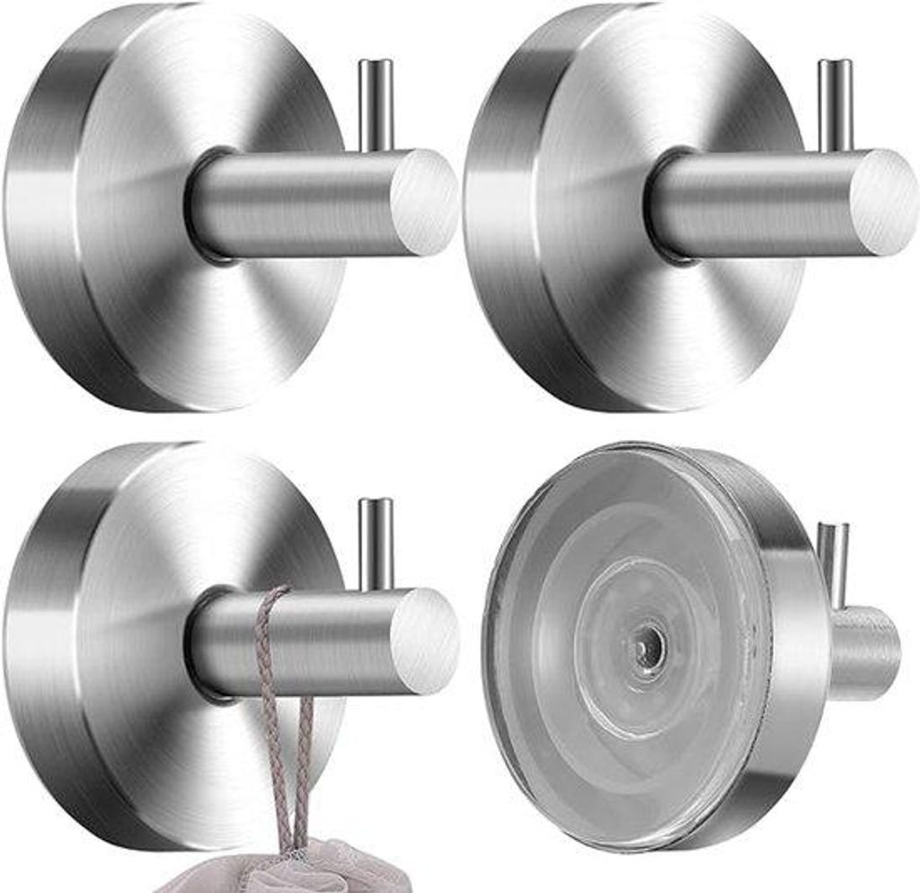 4er-Sets aus Metall, Handtuchhalter, keine Bohrungen erforderlich, für Bad, Küche, Kleiderhaken, Silber