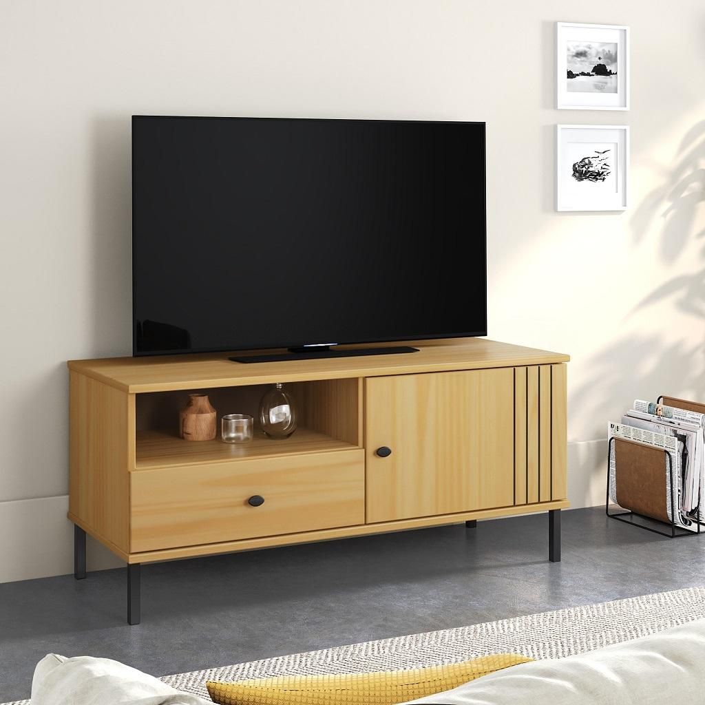 TV Board 105x47cm 'Detroit' Kiefer massiv eichefarbig & schwarz