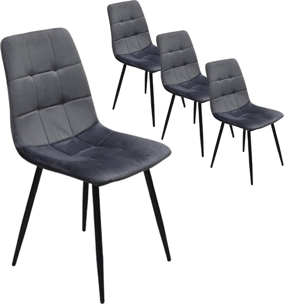 Packung mit 4 Esszimmerstühlen | Samt gepolsterter Stuhl | Metallgestell | Bequeme gepolsterte Rückenlehne und Basis.