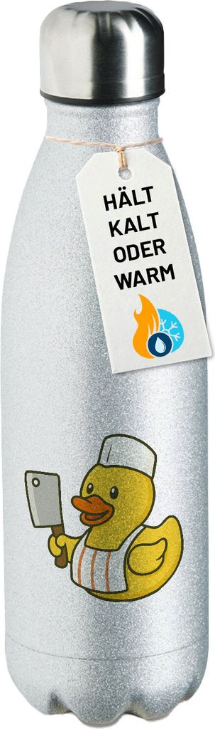 Huuraa Trinkflasche Quietscheente Metzgerei Comic Gummiente 500ml Silver Edelstahl Wasserflasche Trinkflasche Geschenkidee