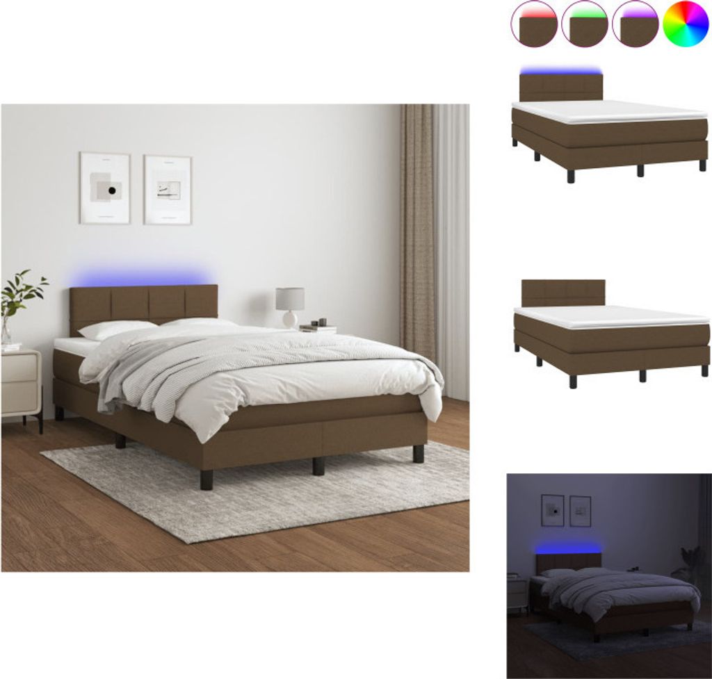 vidaXL Boxspringbett mit Matratze & LED Dunkelbraun 120x200 cm Stoff - Betten & Bettgestelle
