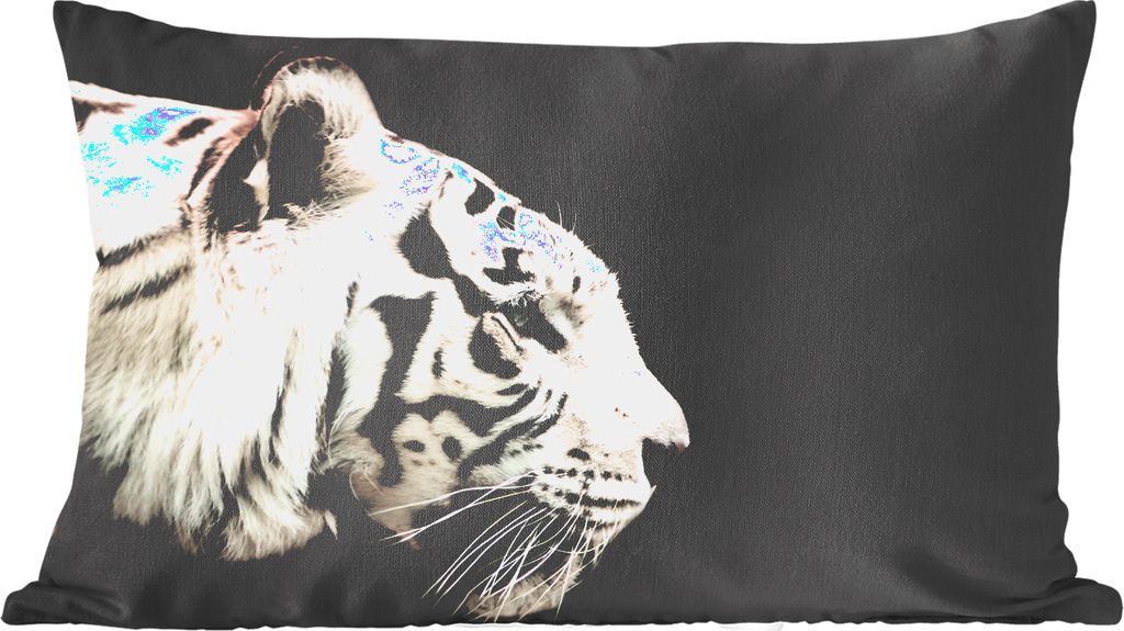 MuchoWow Zierkissen Sofakissen Wohnzimmer Dekokissen 50x30 cm Tiger - Weiß - Schwarz - Wohnzimmerdekoration - Polster mit Photo