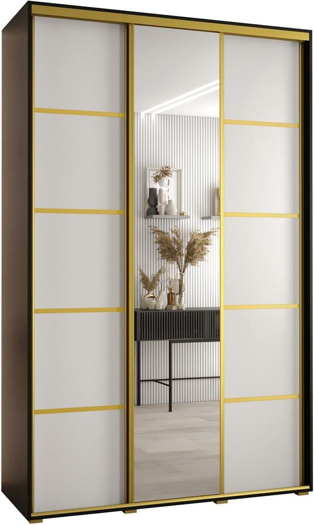 MEBLE KRYSPOL Davos 5 Schrank, drei Türen - 235,2x150x45 cm - Schwarz Weiß Gold