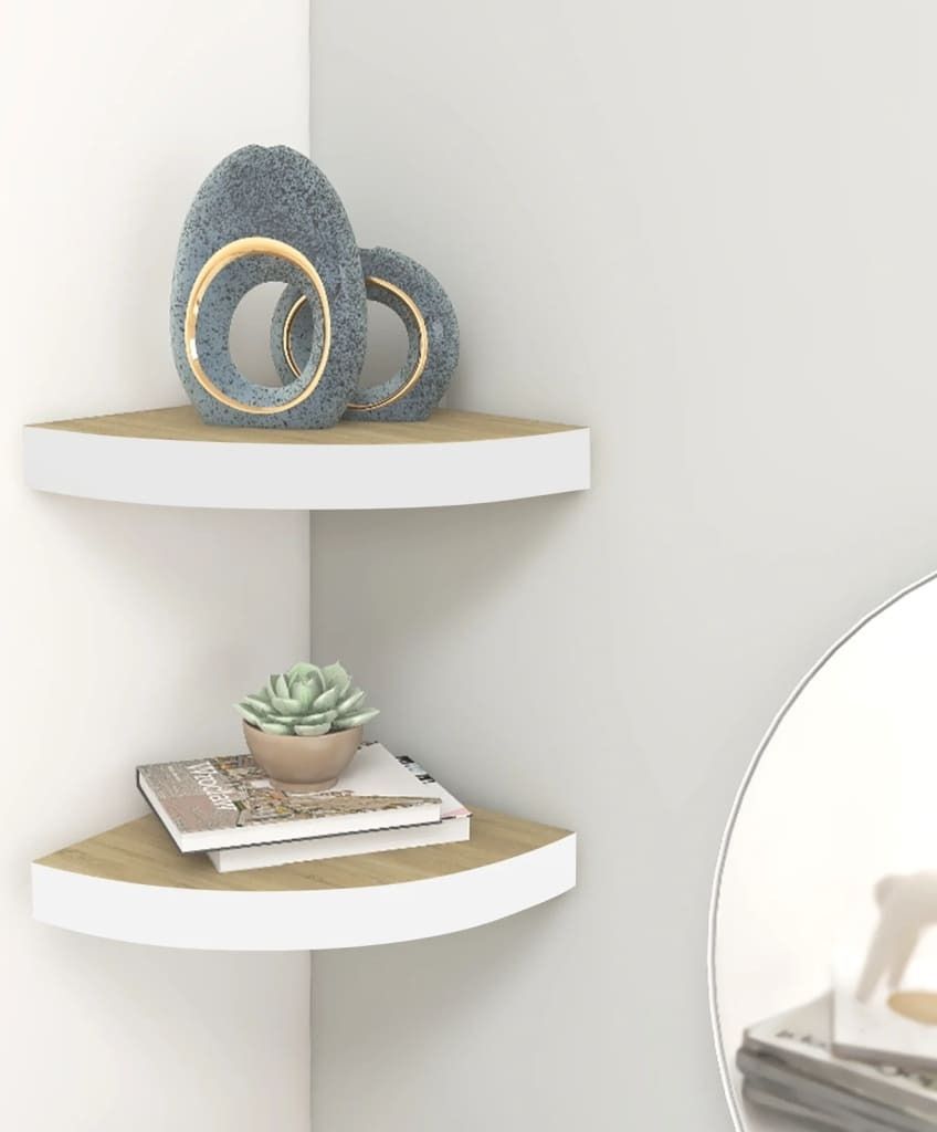 The Living Store Eck-Wandregal 2 Stk. Eiche und Weiß 25x25x3,8 cm MDF