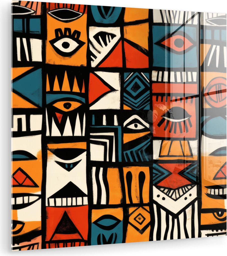 MuchoWow Glasbilder - Bilder auf Wandbild - Foto auf Glas Abstrakt - Gesichter - Mosaik 20x20 cm Wanddekoration aus Glas - Acrylglasbild - Acrylbil...