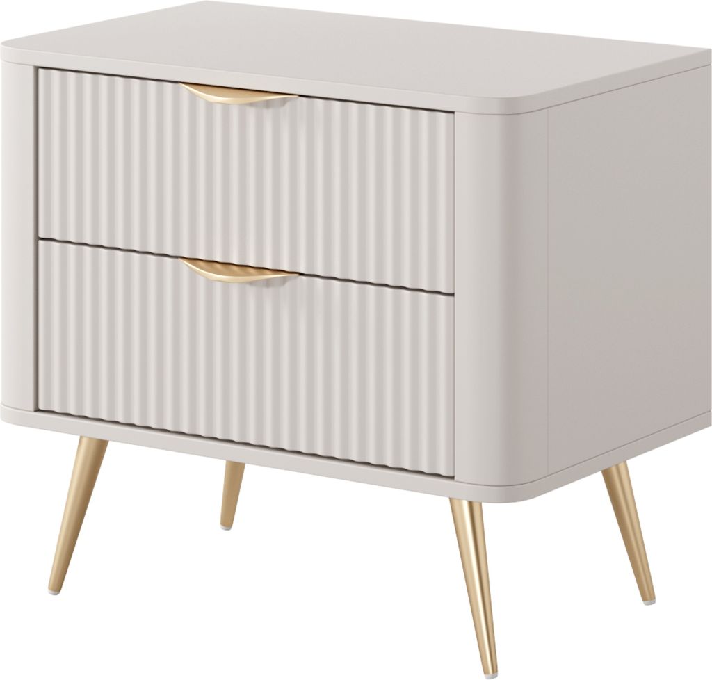 Nachttisch: zwei Schubladen, Möbelfarbe: Kaschmir goldene Beine