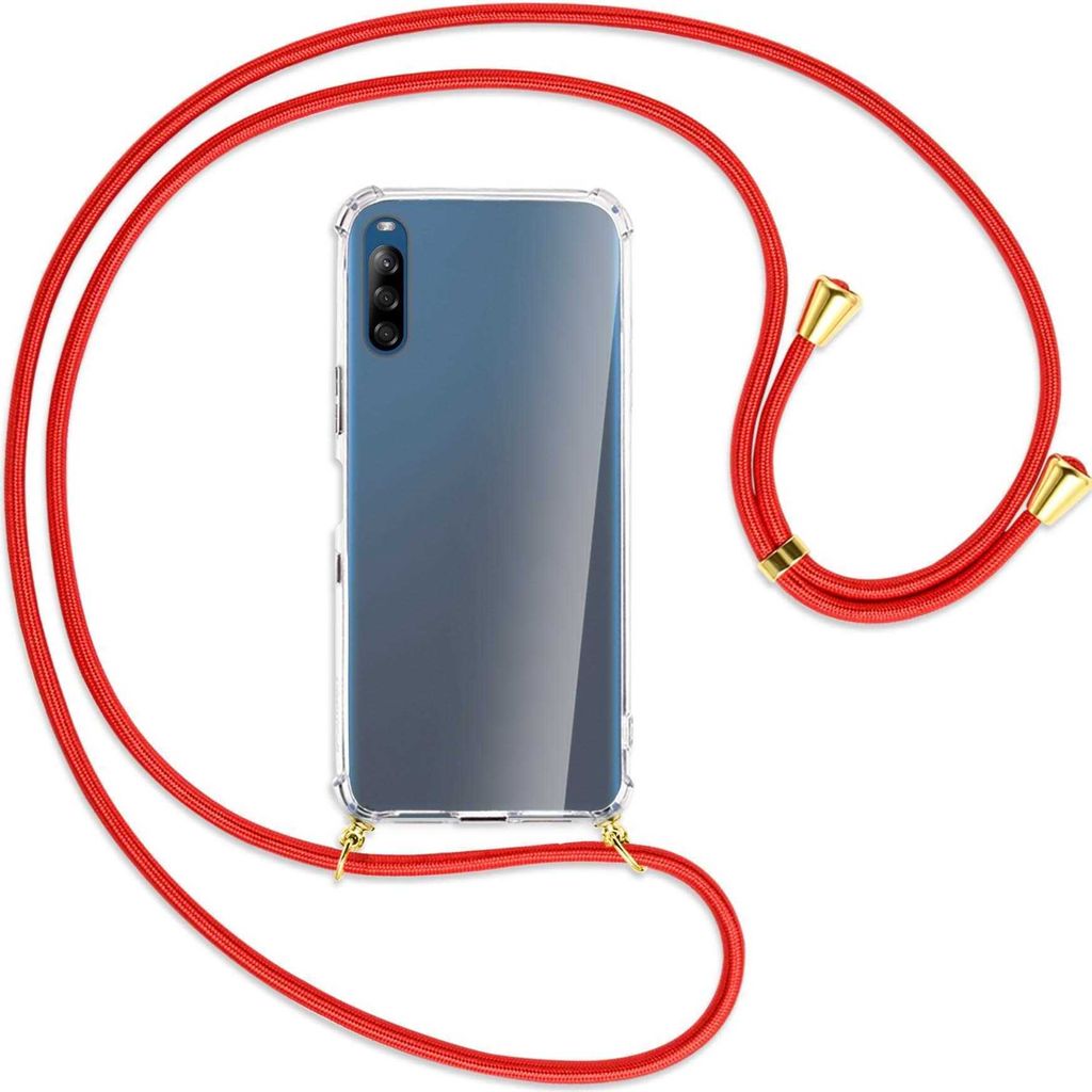 Handykette Backcover-Schutzhülle mit Band (Metall goldfarben) für Sony Xperia L4 - rot