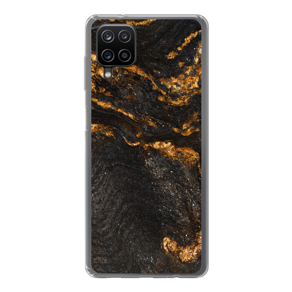 MuchoWow Handyhülle Schutzhülle Hülle für Samsung Galaxy A12 Marmor - Limette - Schwarz - Gold - Marmoroptik - Luxus Silikon Softcase Handy H...