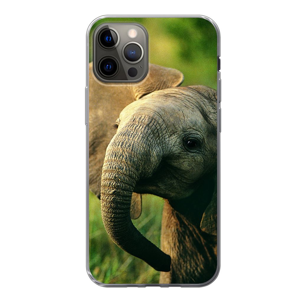 MuchoWow Handyhülle Schutzhülle Hülle für iPhone 12 Pro Elefant - Grün - Tiere - Natur Silikon Softcase Handy Hülle - Abdeckung