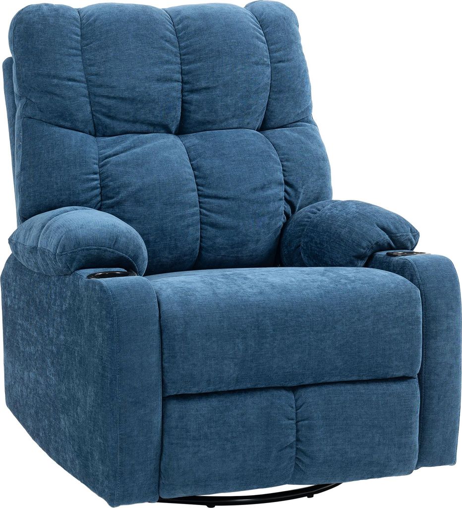 Relaxsessel mit Fußstütze, Liegesessel, drehbar, bis 150 kg, Stahlrahmen, 88x96x108cm, Dunkelblau