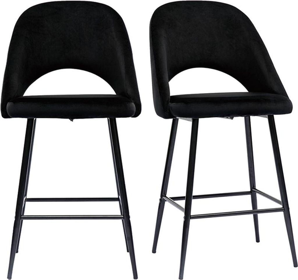 Miliboo - Barhocker aus schwarzem Samt und Metall H65 cm (2er-Set) COSETTE