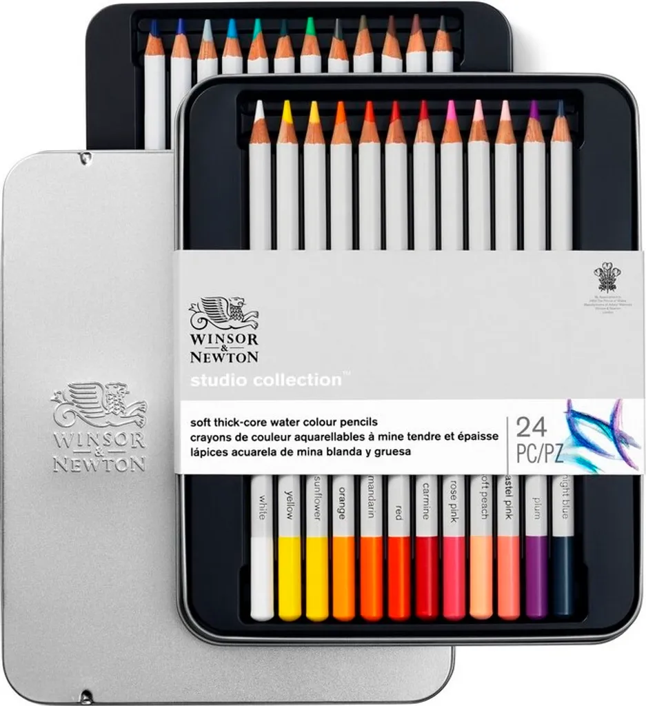 Pastelli acquerellabili Winsor & Newton, 24 pezzi in scatola di metallo