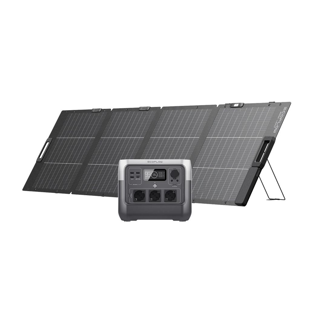 ECOFLOW RIVER 2 Pro Powerstation, 768 Wh LiFePO4 Batterie Solar generator mit 220 W Solar panel, 3x 300 W AC-Steckdosen (Spitze 1600 W), für Camping