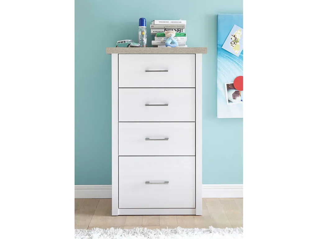 Commode Lebbie Pin Blanc 60cm - Rangement vertical bois style moderne