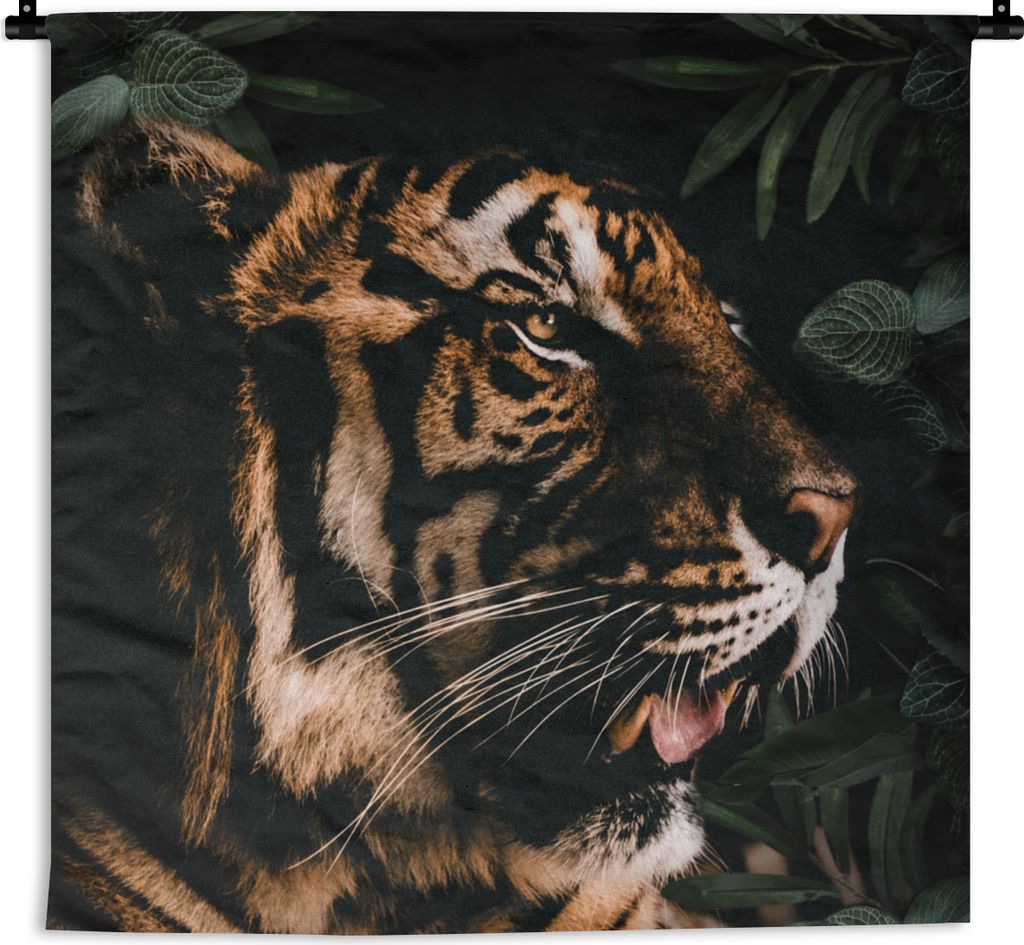MuchoWow Wandteppich Wandbehang Tiger - Blätter - Tier 150x150 cm Tapisserie Dekoration Wandtuch - Wohnaccessoires - Modernes