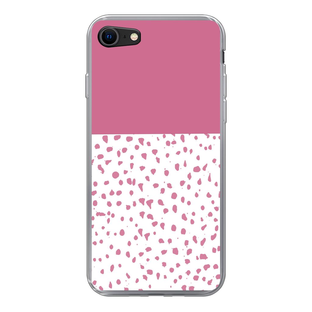 MuchoWow Handyhülle Schutzhülle Hülle für iPhone 7 Punkte - Rosa - Muster Silikon Softcase Handy Hülle - Kartenhalter