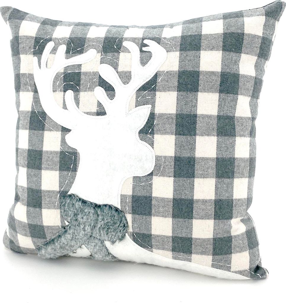 heimtexland Kissenhülle Landhaus Hirsch Vichy Karo Chalet Deko Kissen 40x40 Typ760 Grau