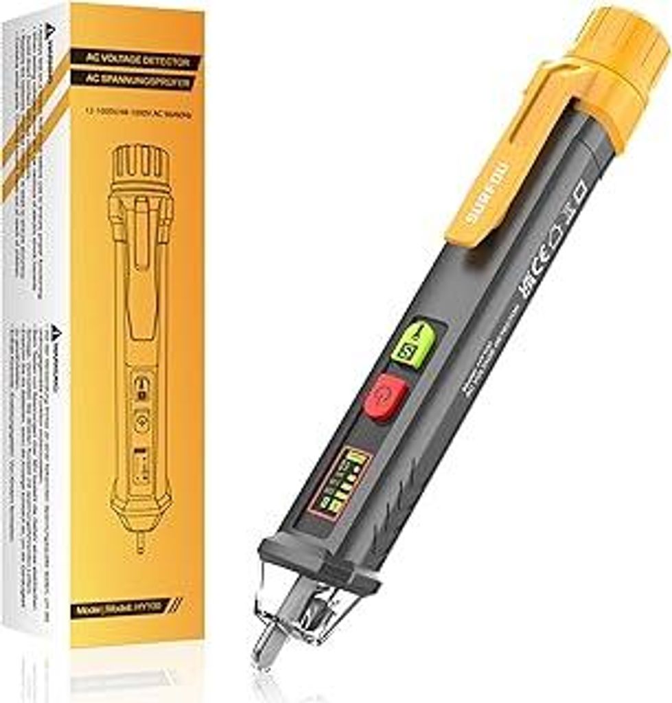 SURFOU Berührungsloser Spannungsprüfer, Kontaktloser Stromprüfer AC 12v/48v-1000v mit NCV, LED-licht, Akustischem Alarm, Kabelbruchfinder und Li...