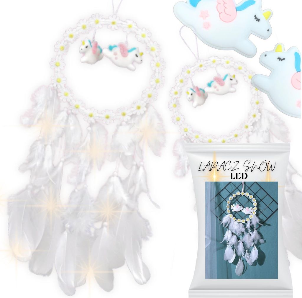 Traumfänger Einhorn Kinder Makramee Federn Ornament weiß Dekoration Geschenk