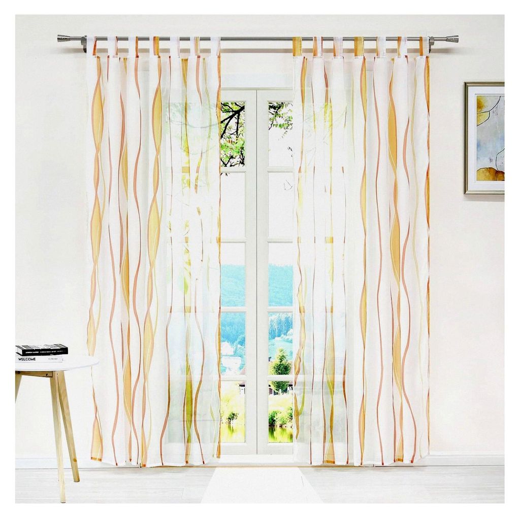 Gardinen mit Schlaufen Vorhänge Gardinenschals Transparent Wellenmuster Voile Orange BxH 140x245cm 1 Stück