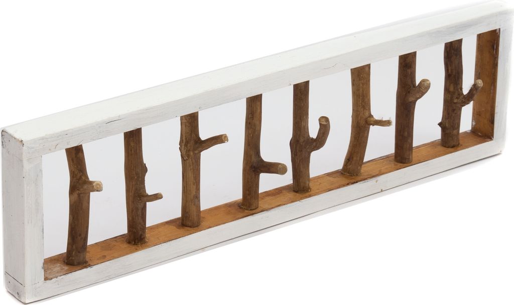 WANDGARDEROBE TREIBHOLZ UNIKAT | 80x22cm (BxH), Garderobe, Hakenleiste mit Ästen | Farbe: 05 weiß-natur