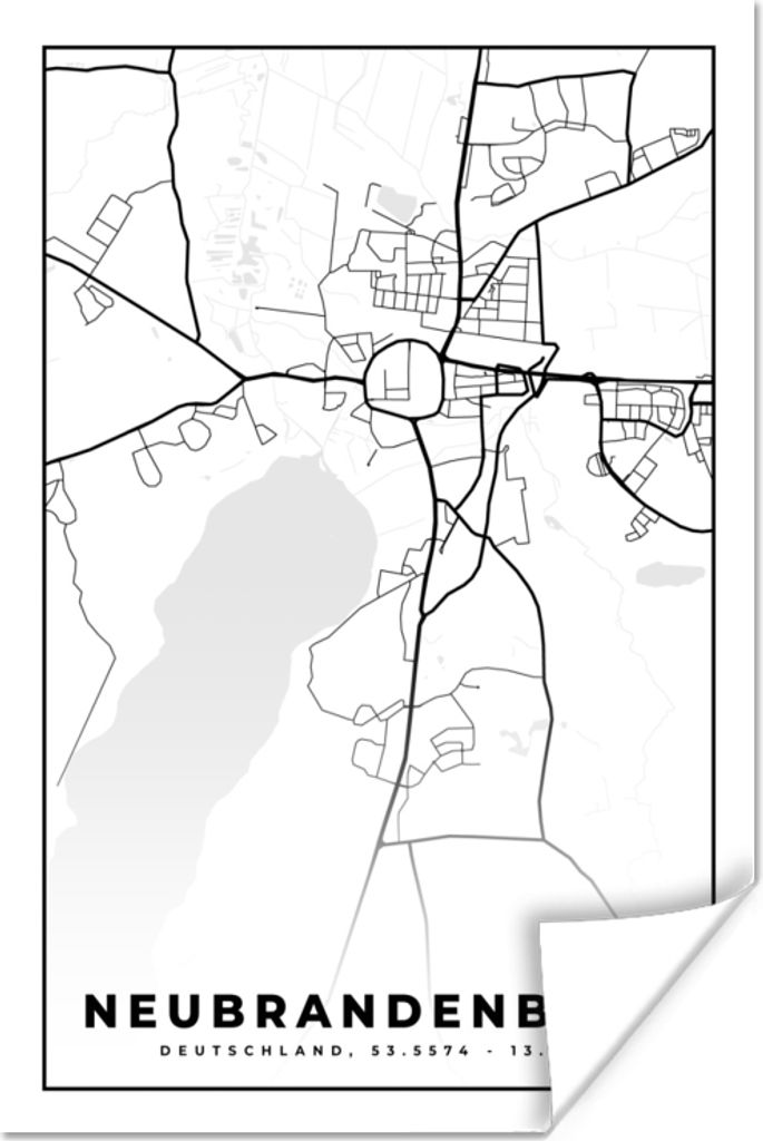 MuchoWow Poster Stadtplan - Neubrandenburg - Karte 80x120 cm - Papierdruck