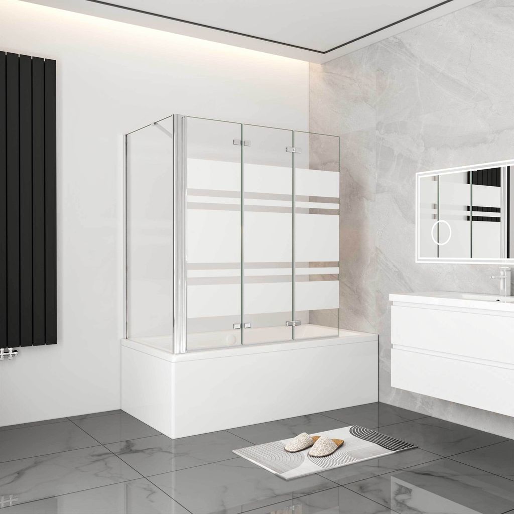 AICA 140cm Faltwand 3 teilig Badewanneaufsatz mit 70cm Seitewand 6mm Nano ESG