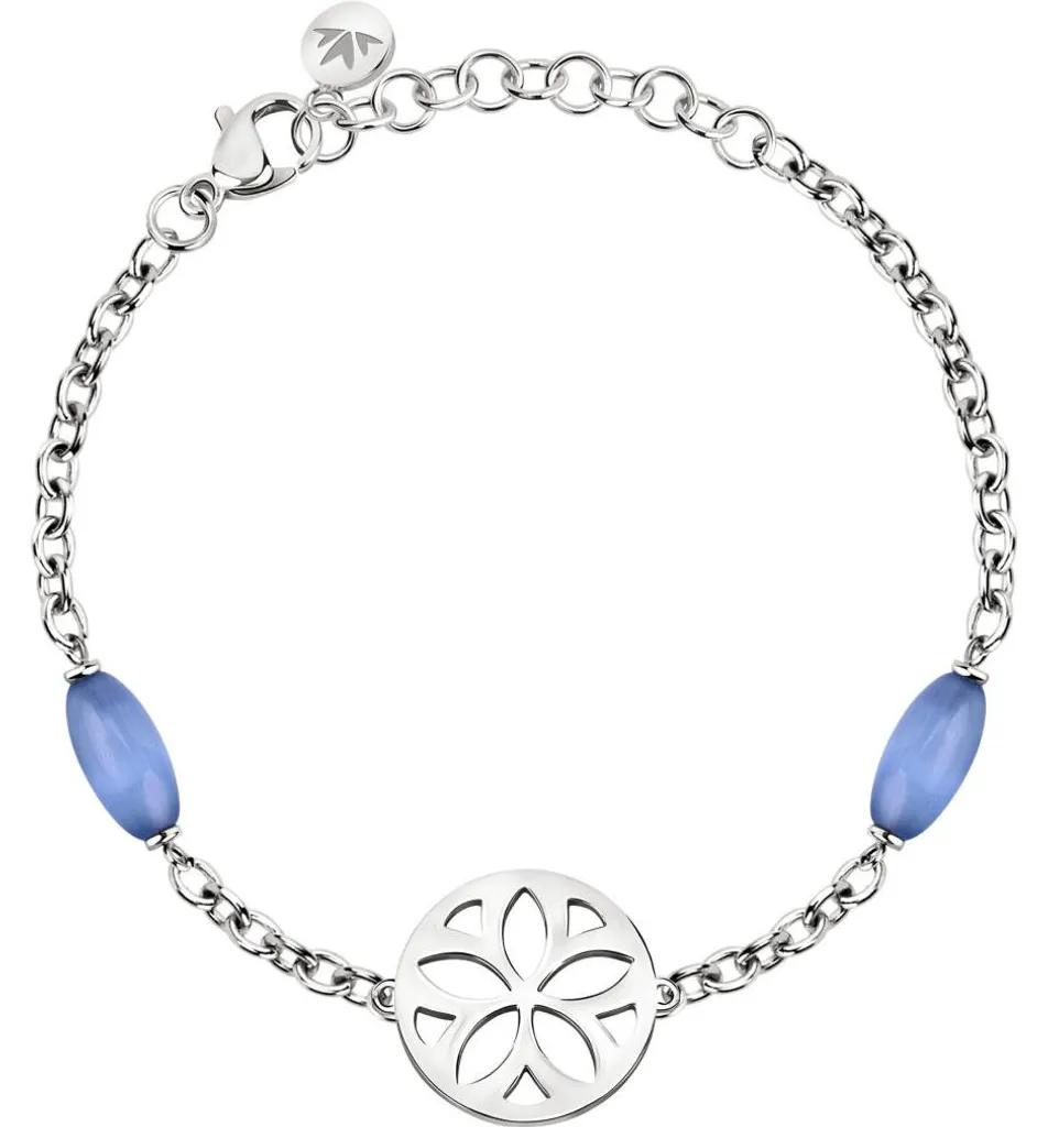 Bracelet gourmette femme en acier avec breloque fleur Fiore argentée