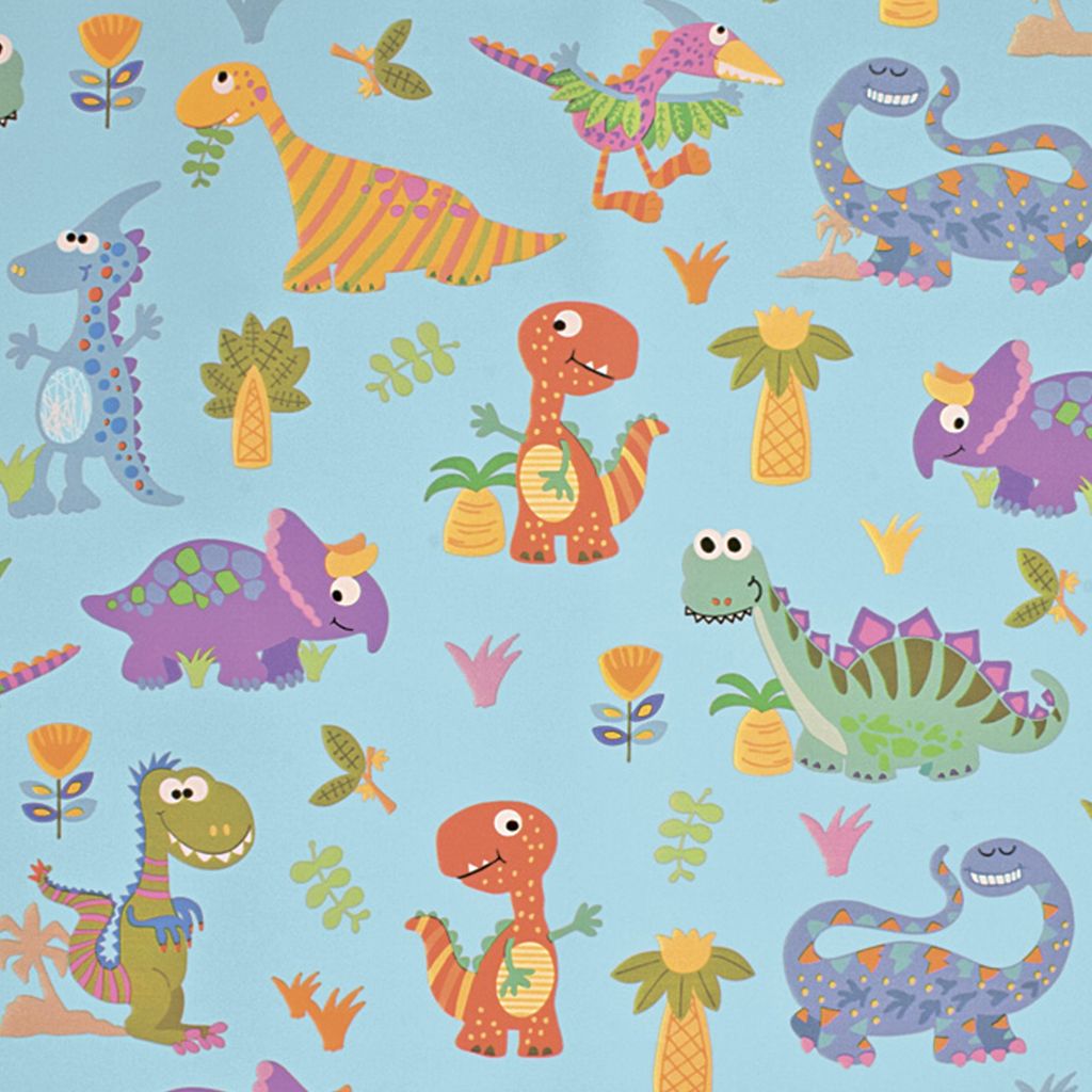 Geschenkpapier kleine Dinosaurier 70cm x 2m Rolle hellblau Produktbild 2