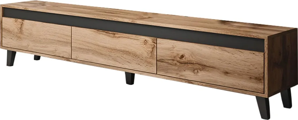 Banc TV Industriel 185 cm - Grand Meuble de Salon Bois et Métal Noir Lord