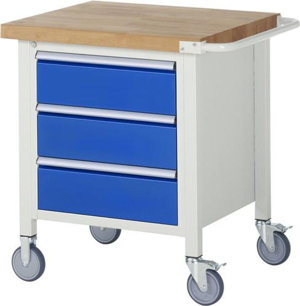 Mobile Werkbank mit 3 Schubladen - Teilauszug - 180:3 - höhenverstellbar 880-1.080 mm - 750 x 700 mm (BxT) - Traglast 450 kg - Buche