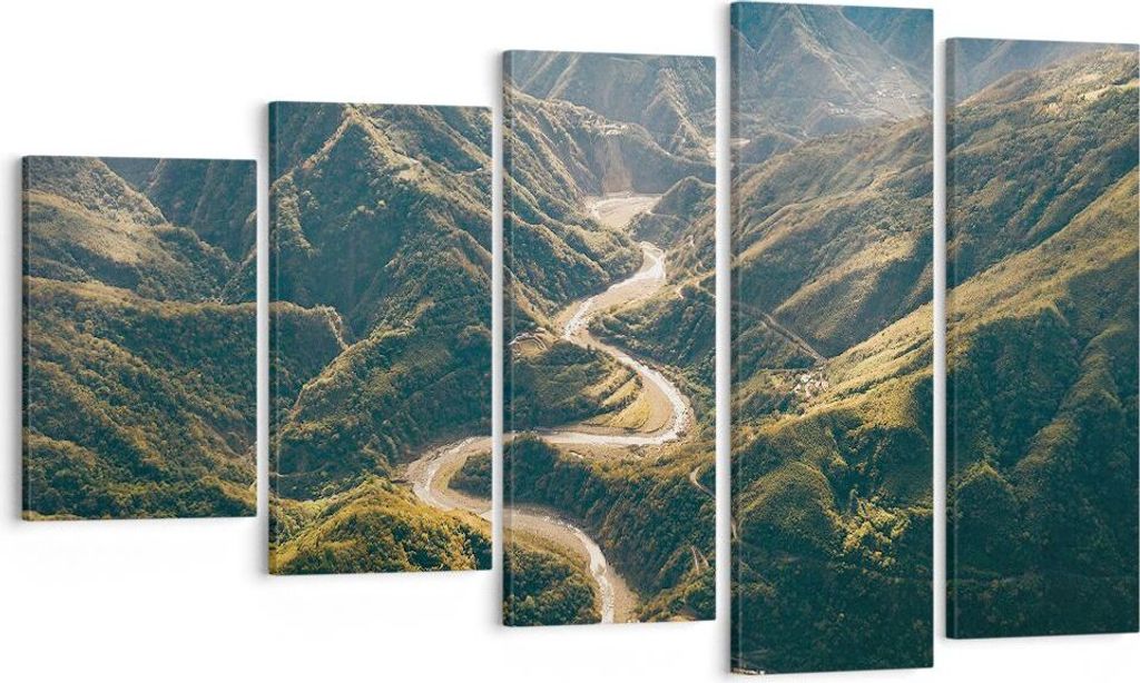 Bild auf Leinwand - Leinwandbild - 5 Teile - Berge Weg Wald - 100x60cm - Wand Bild - Wanddeko - Wandbilder - Leinwanddruck - Bilder - Wanddekoratio...