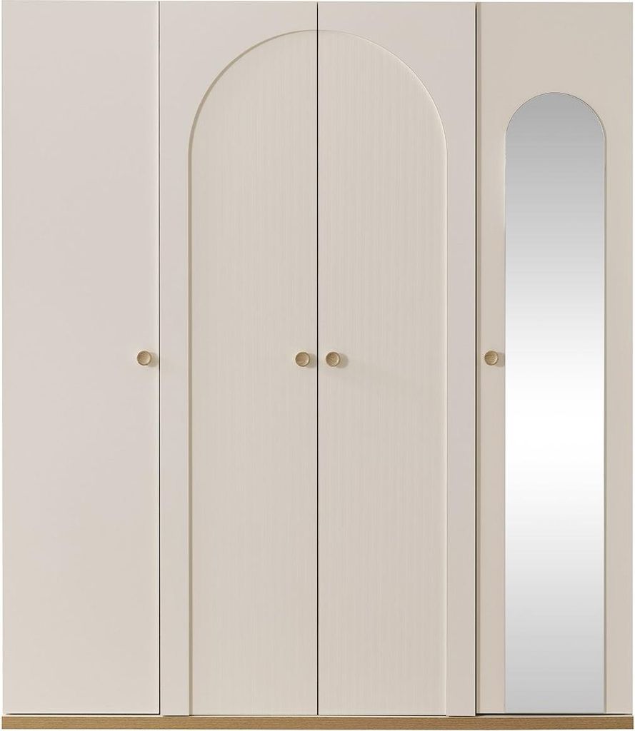 Kleiderschrank Classy 4-Türig in Cremeweiß/Holzoptik mit Schubkasteneinsatz