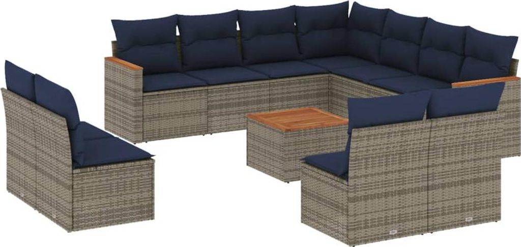 12-teiliges Gartensofa-Set mit Kissen, grau, Polyrattan